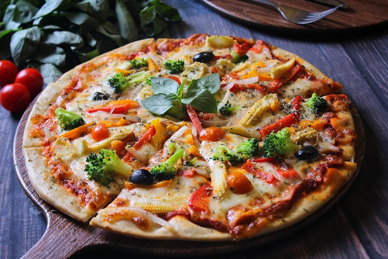Garden vegetable pizza with fresh seasonal vegetables